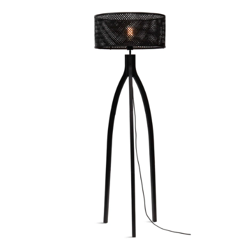 Good&Mojo Vloerlamp Java 3-poot bamboe zw. h.150cm/kap dia.50xh.22cm. zw.